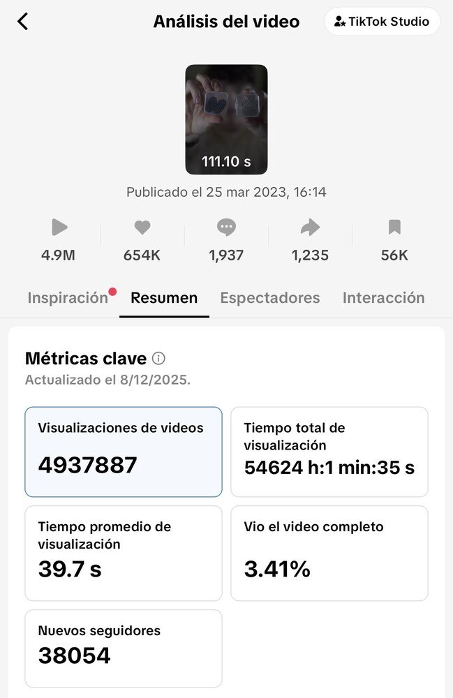 Captura de TikTok Studio: un vídeo con 4,9 millones de reproducciones